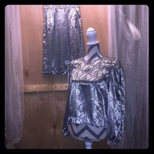 Vintage Korean suit metallic silver boutique 2pc